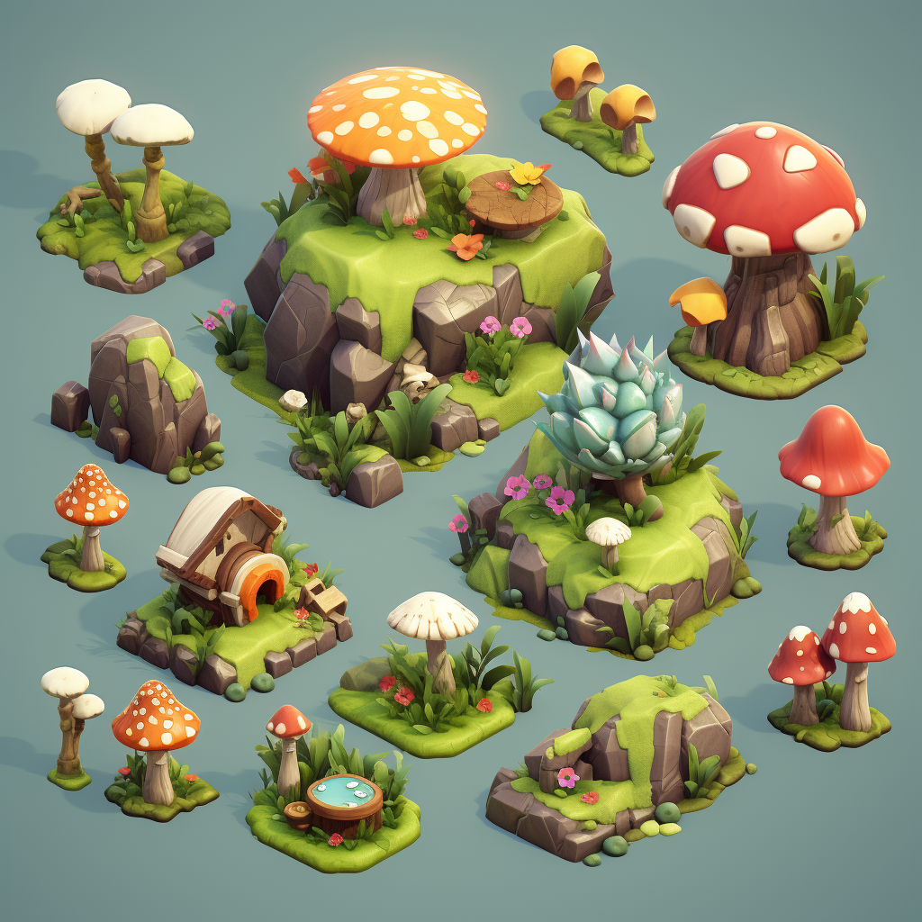 Cute colorful isometric game assets