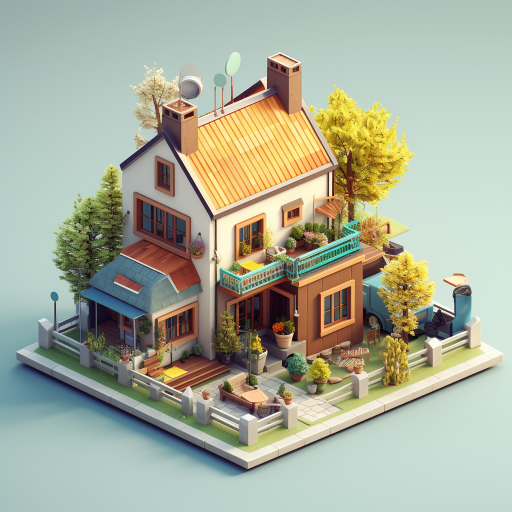 Isometric house rendering in 3D