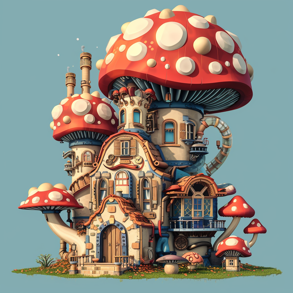 Isometric House Steampunk Mushrooms Fantasy