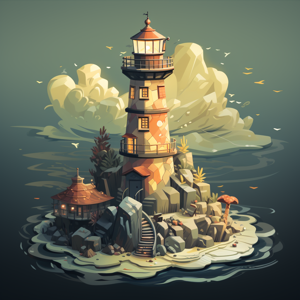 Serene isometric lighthouse in a peaceful setting