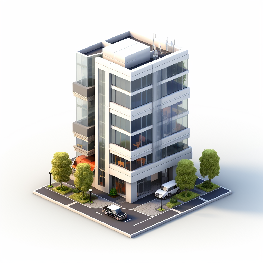 Isometric office building on white background