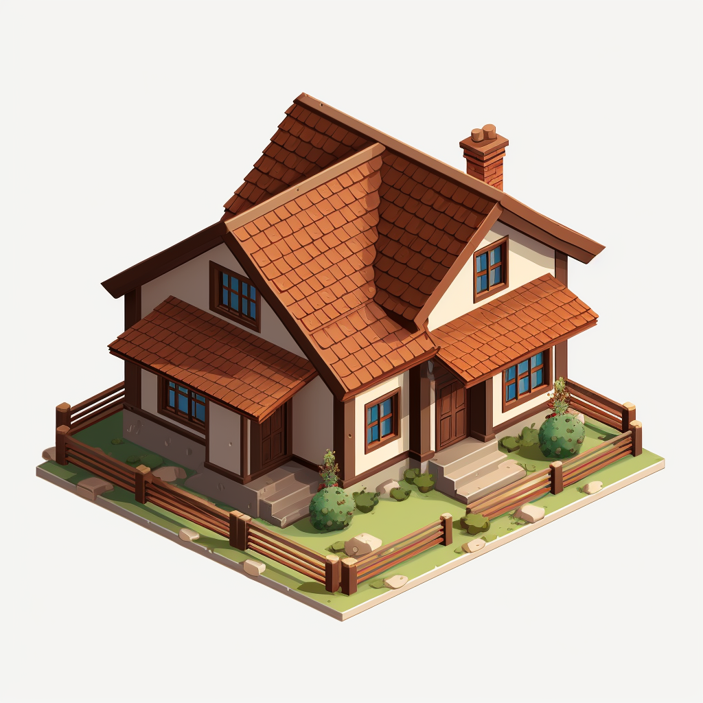 Isometric simple house with brown roof