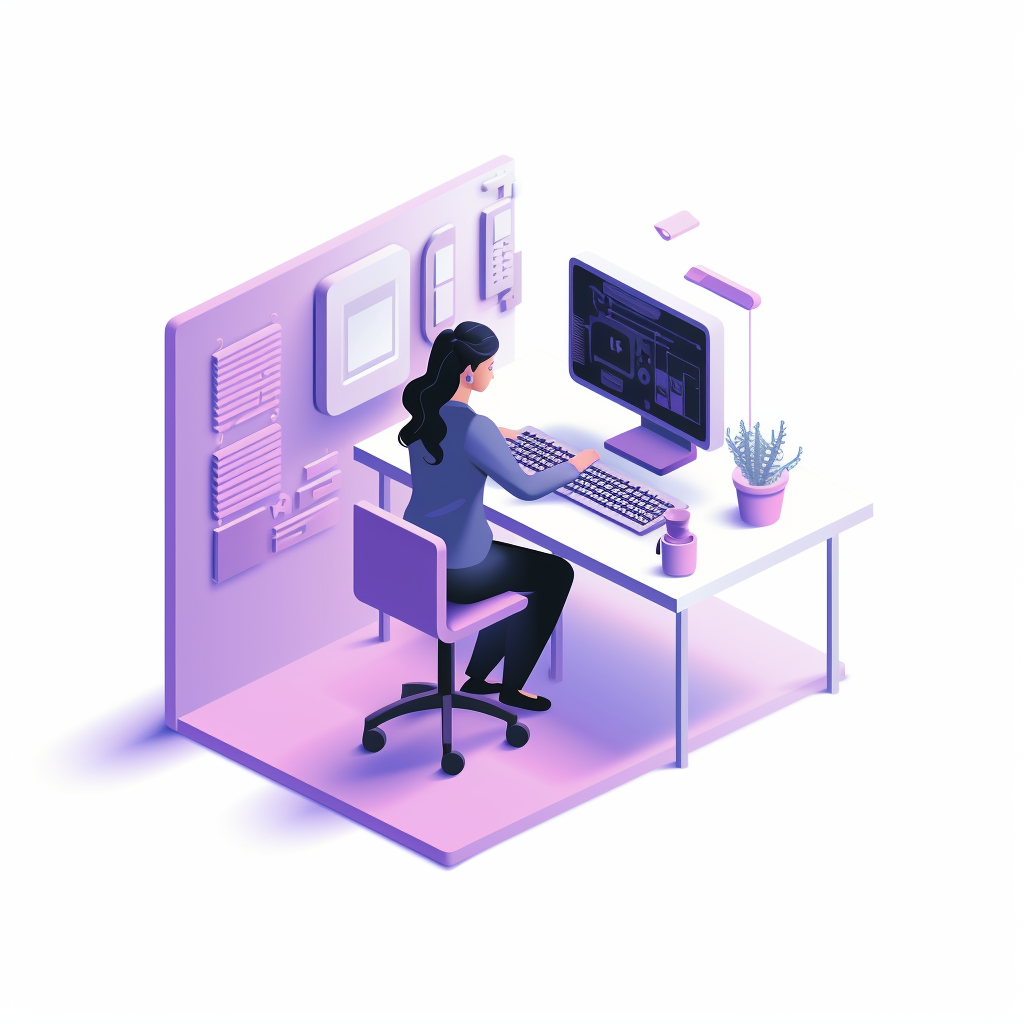 Modern lady working on a computer with simplicity