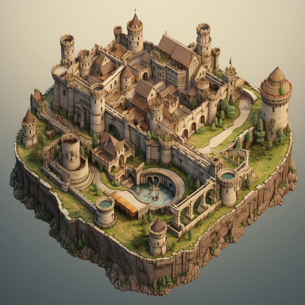 Detailed isometric view of a medieval castle