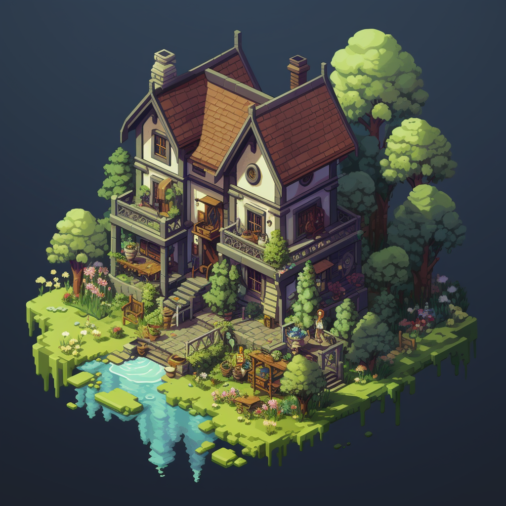 Beautiful Isometric Pixel Art inspired by Thomas Kinkade