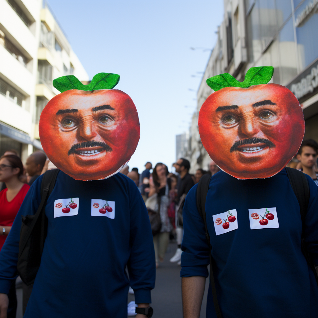 Israelis dressed as apples protesting