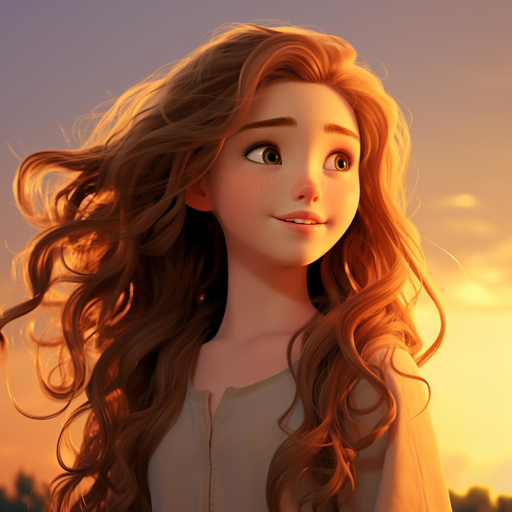 Israeli girl at sunrise with flowing hair