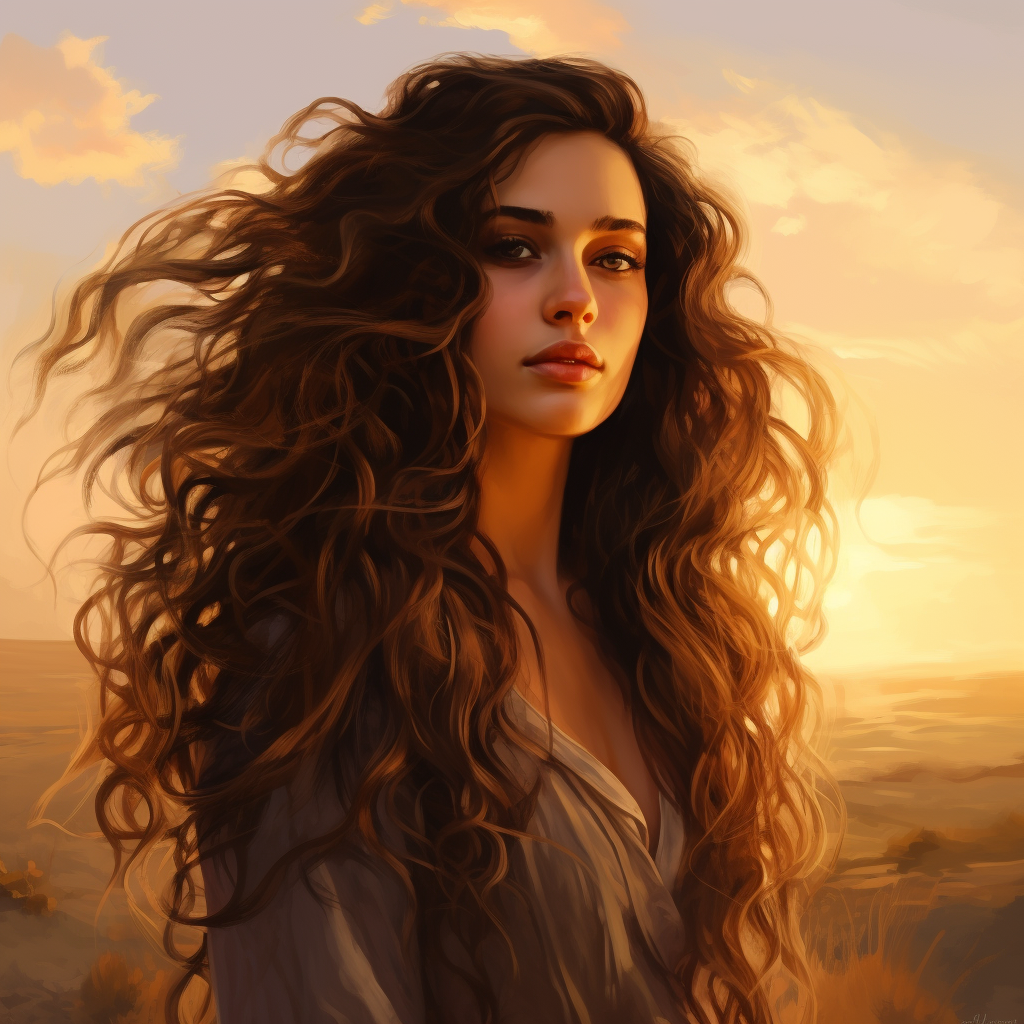 Israeli woman at sunrise with flowing hair