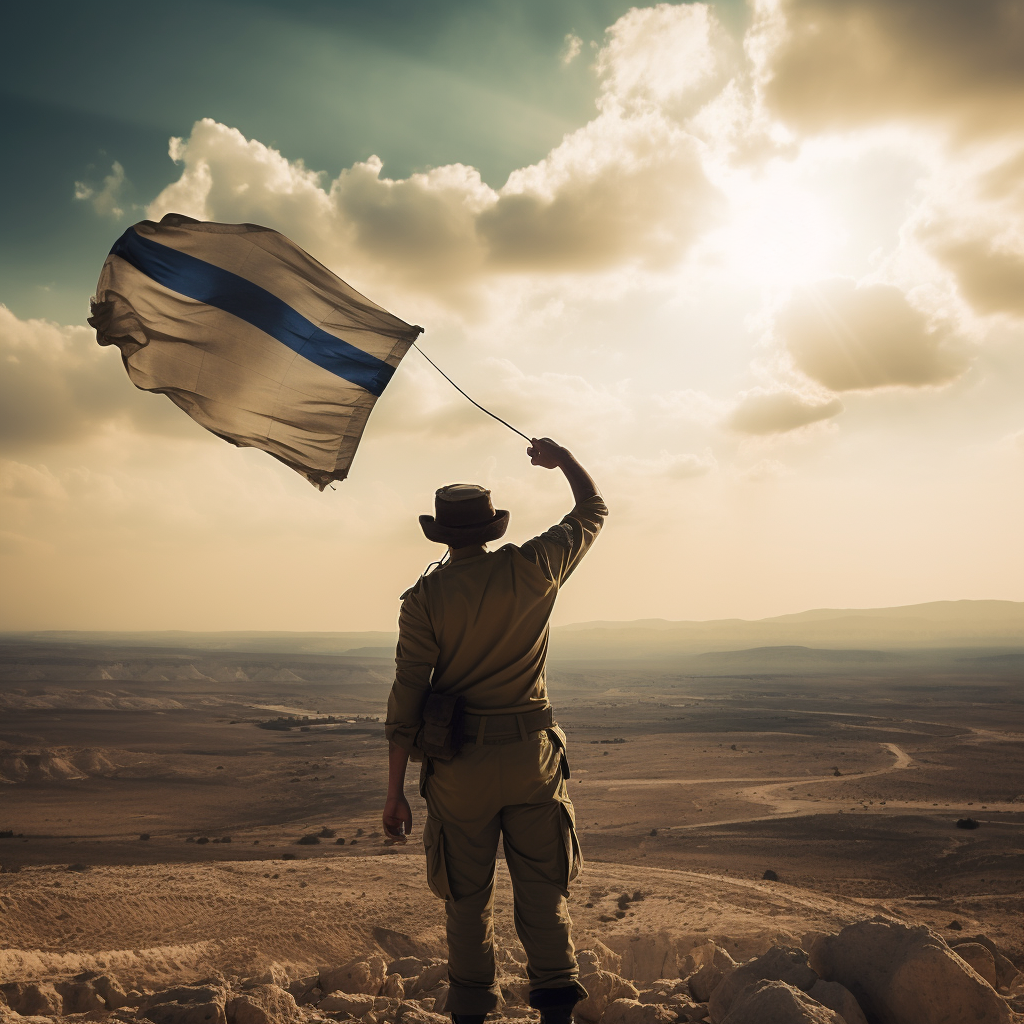 Victorious Israeli flag waving proudly