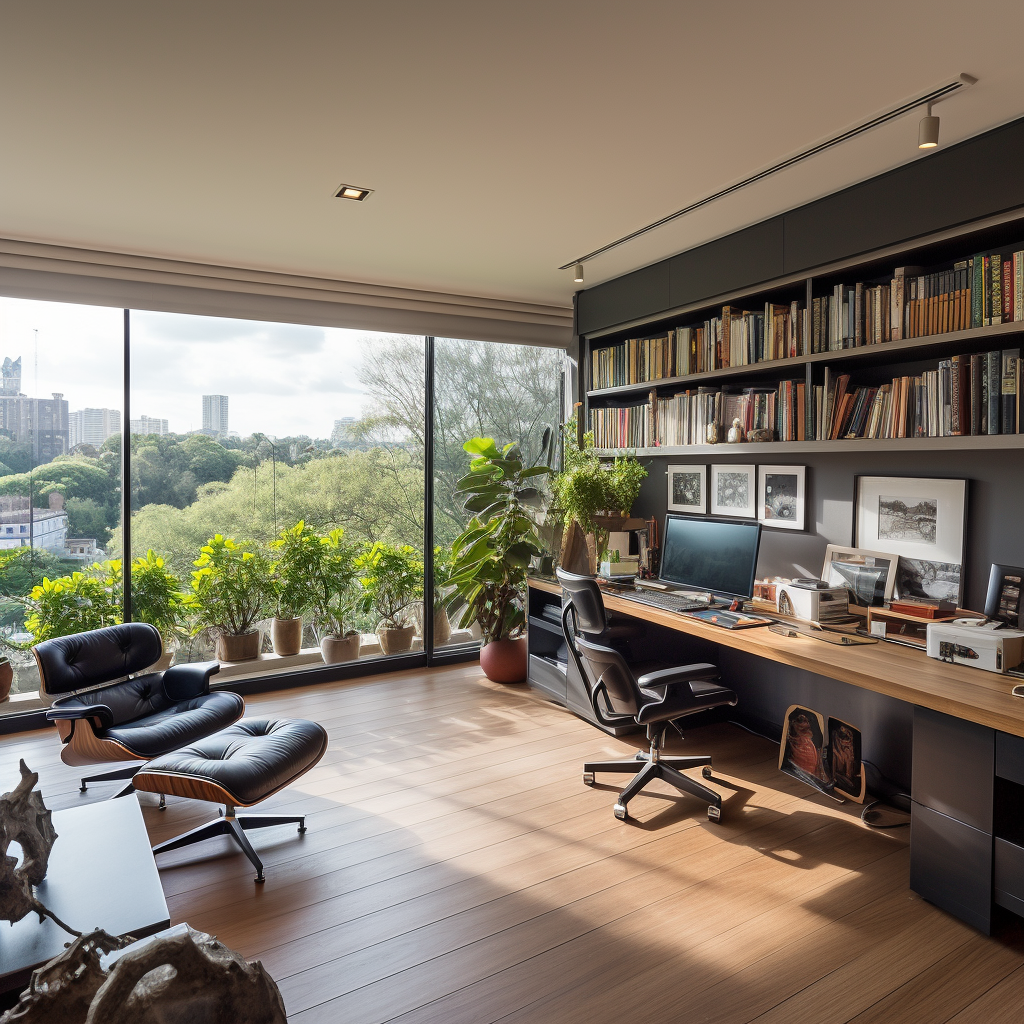 Modern home office apartment with garden