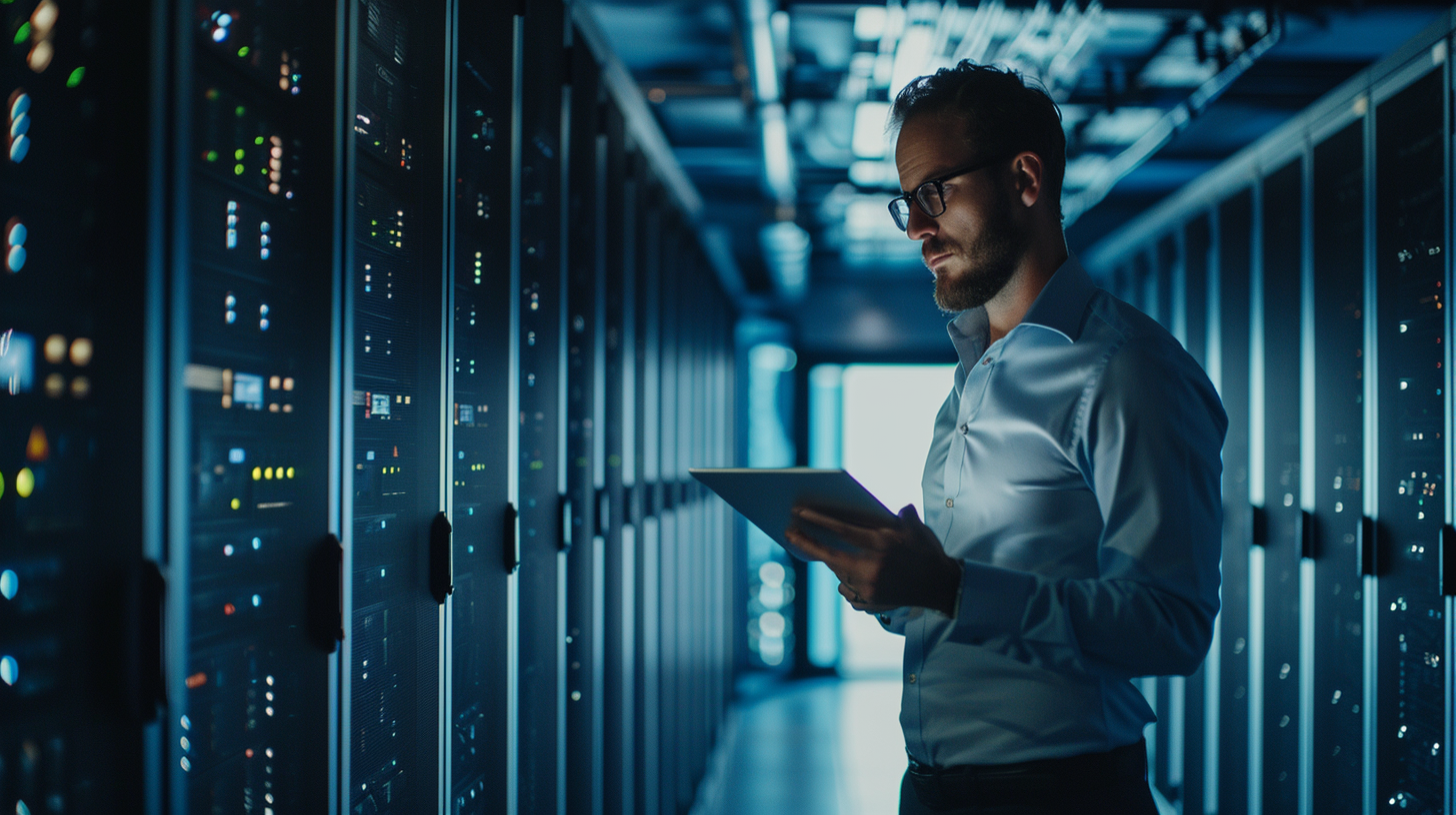 Portrait of IT Specialist Using Tablet in Data Center