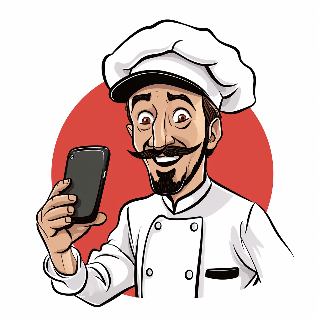 Italian chef with pizza taking selfie