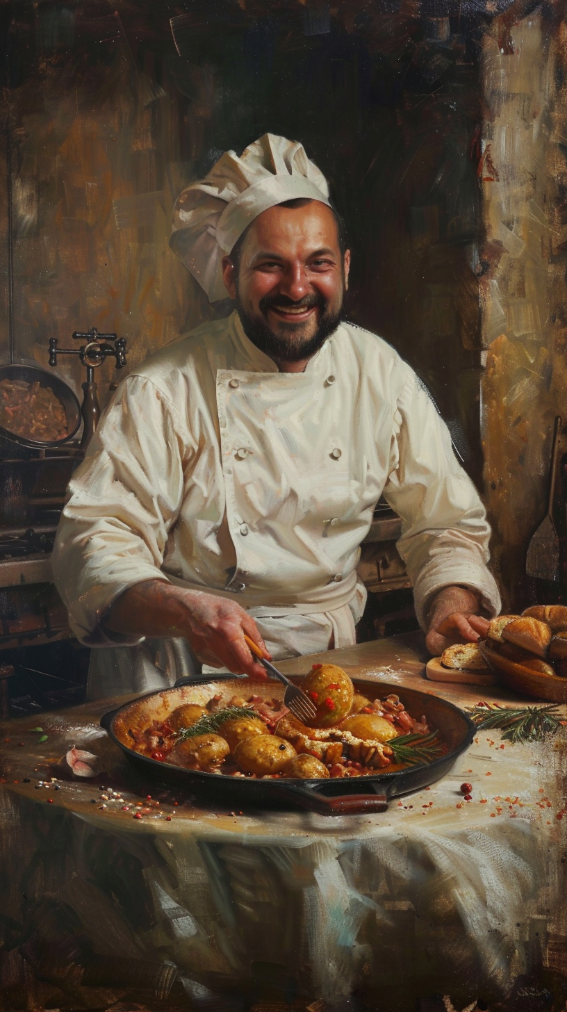 Italian chef preparing food smile