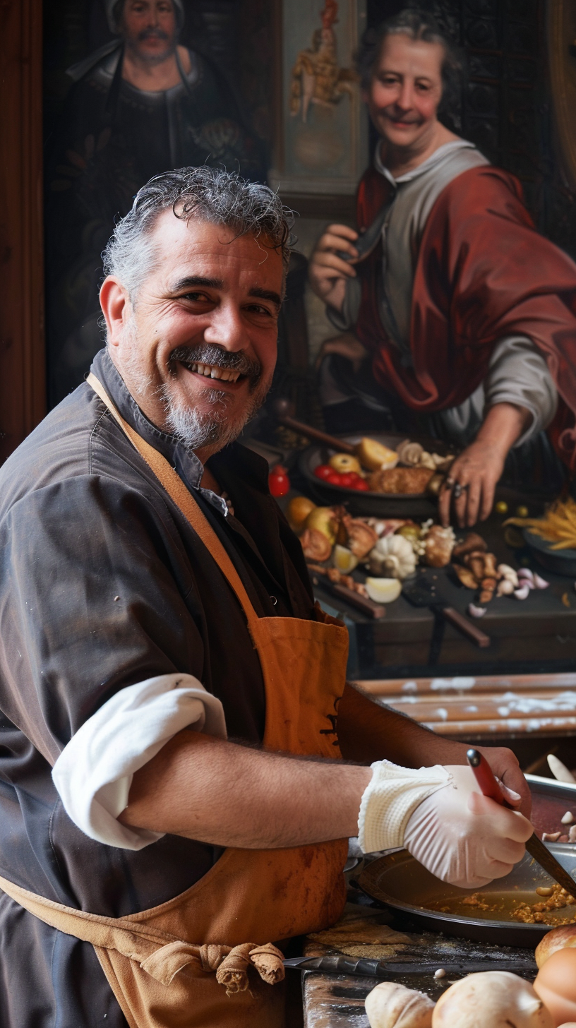 Italian chef preparing food smiling