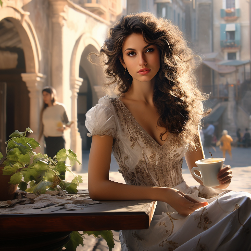 Italian girl enjoying aromatic coffee