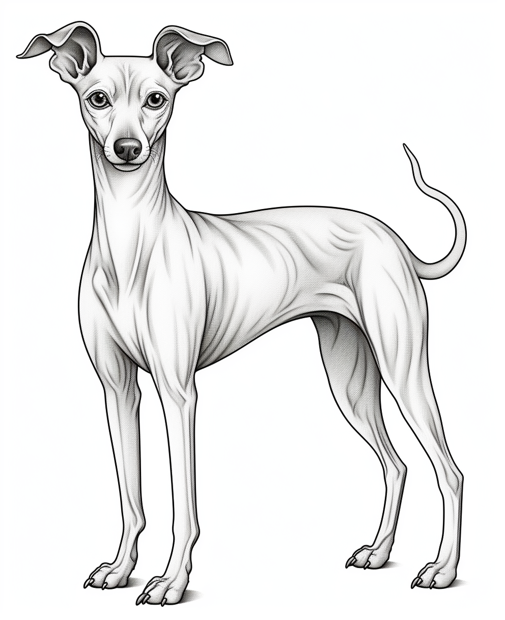 Cute Italian Greyhound Cartoon Line Art