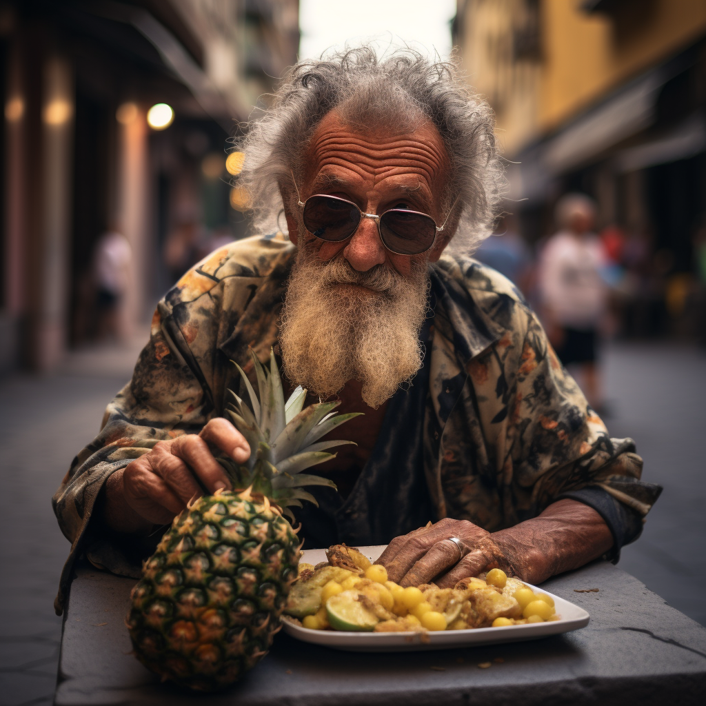 Italian man enjoying pineapple pizza in Napoli