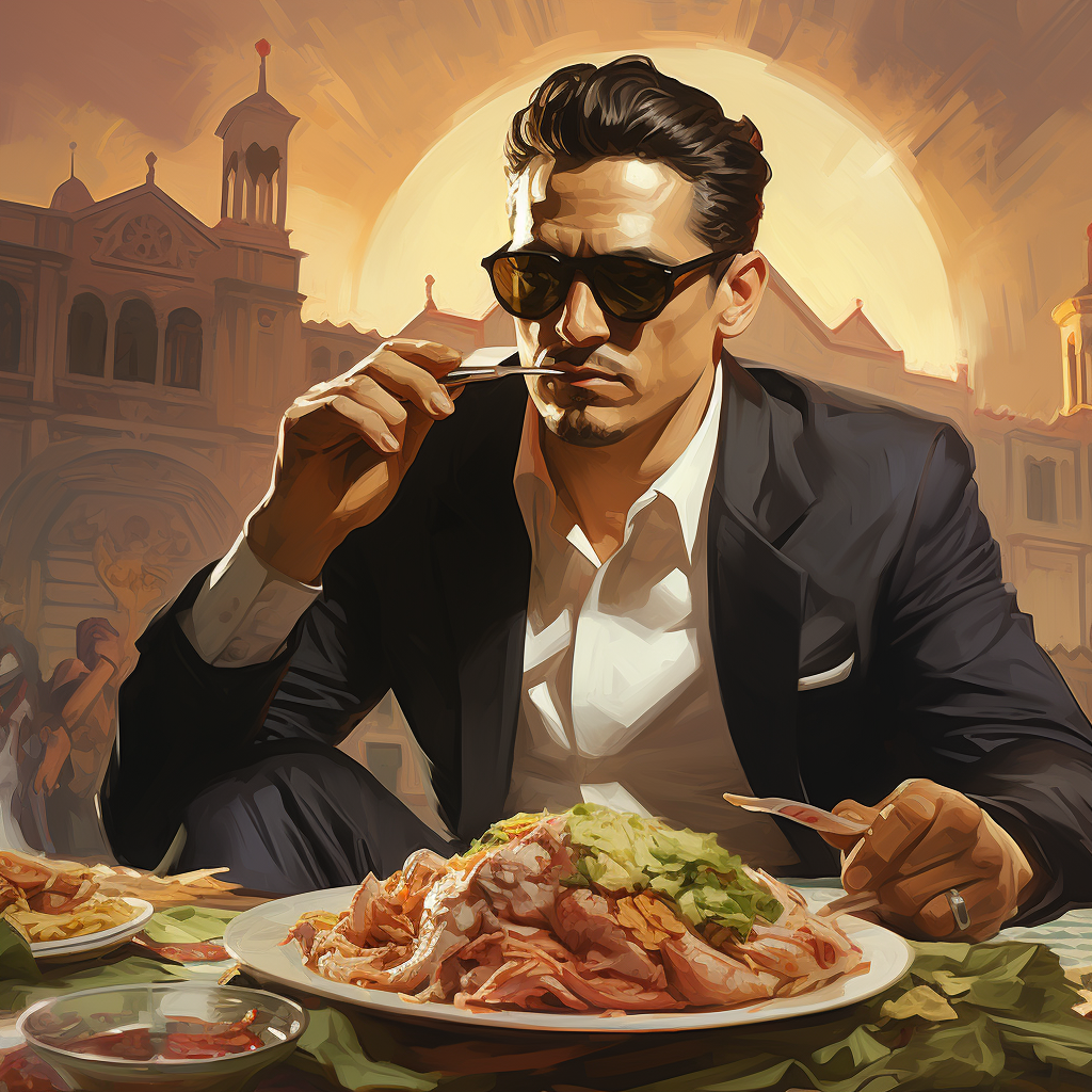 Italian mobster enjoying a chicken salad