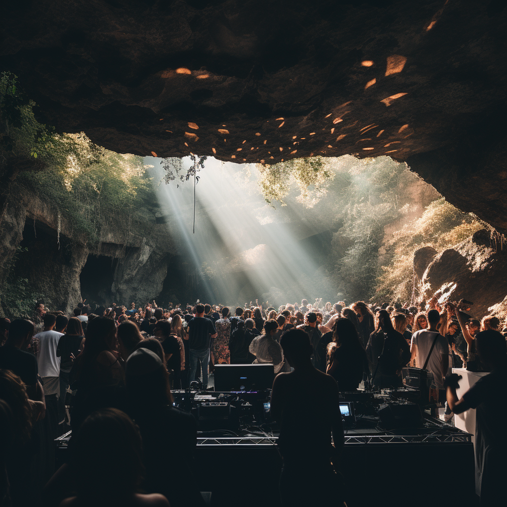 People dancing at an Italian nature techno rave