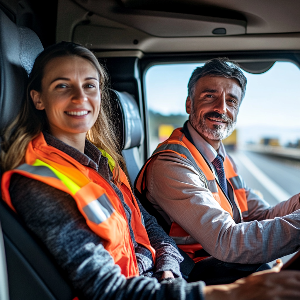 Italian truck drivers driving on highway