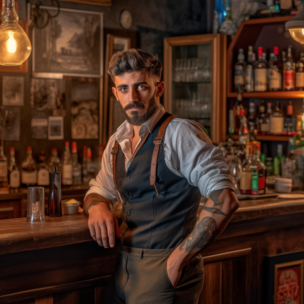 Young Italian bartender serving drinks