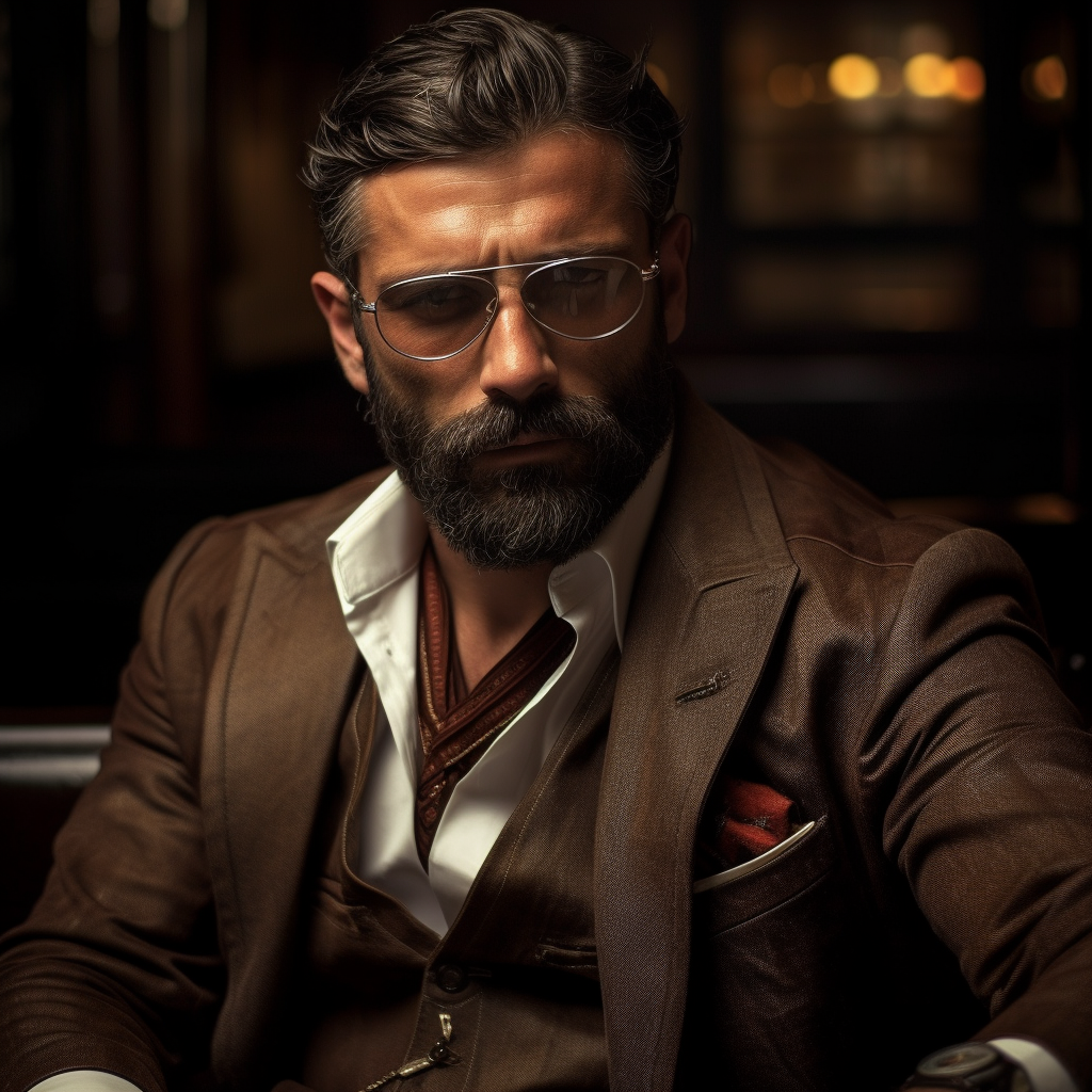 Stylish Italian Mafia Man with Glasses and Beard