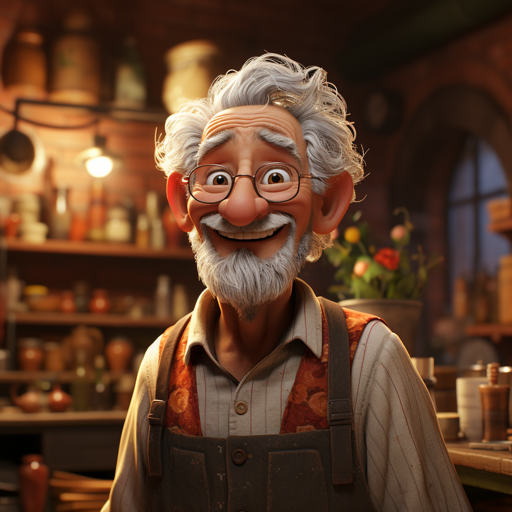 Old Italian Male in Pixar Style