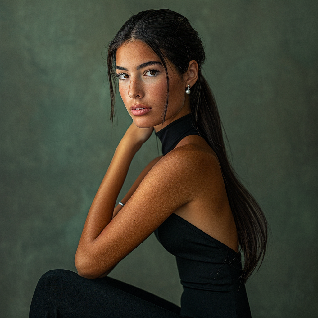 Italian woman with pearl earring in studio