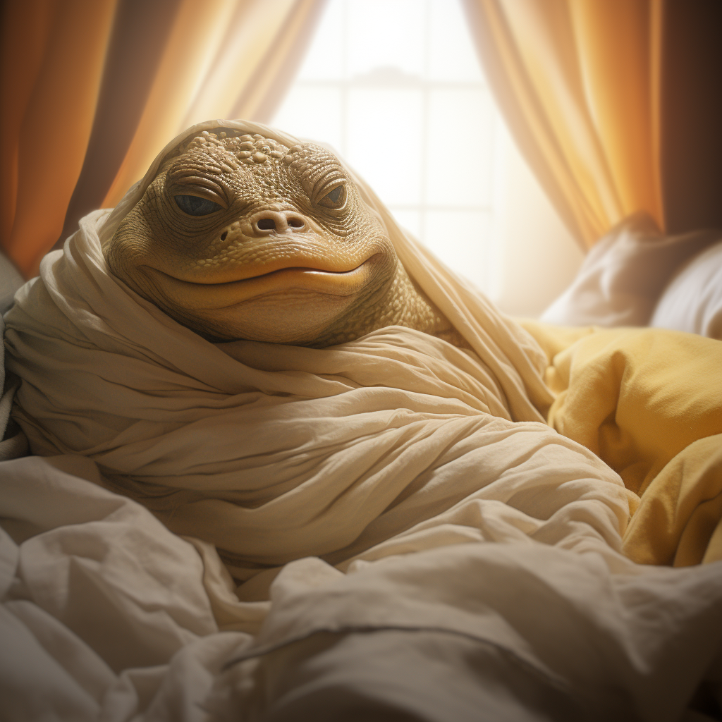 Jabba the Hutt capturing a cozy bedroom selfie