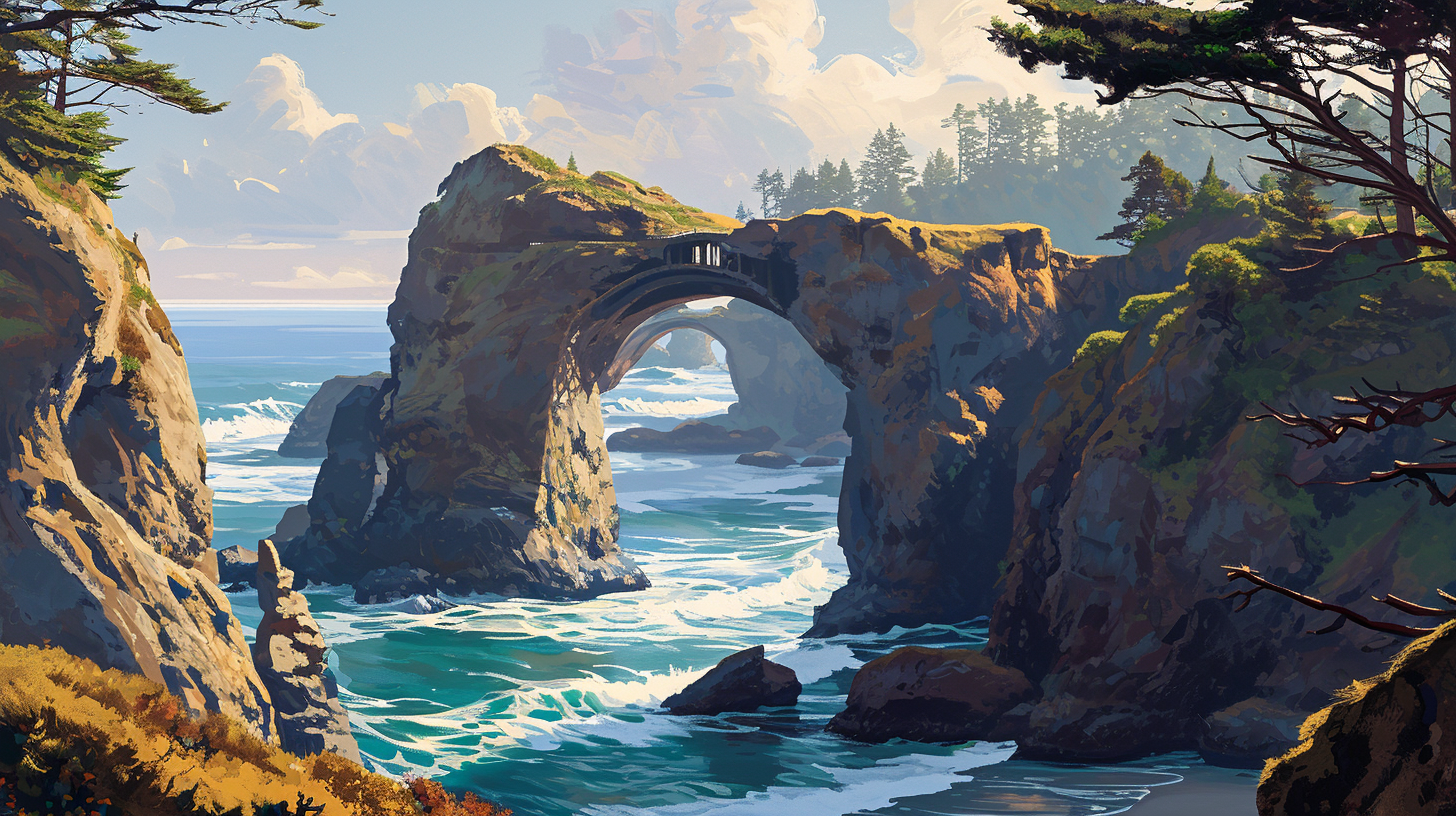 Vibrant illustration of Oregon Coast