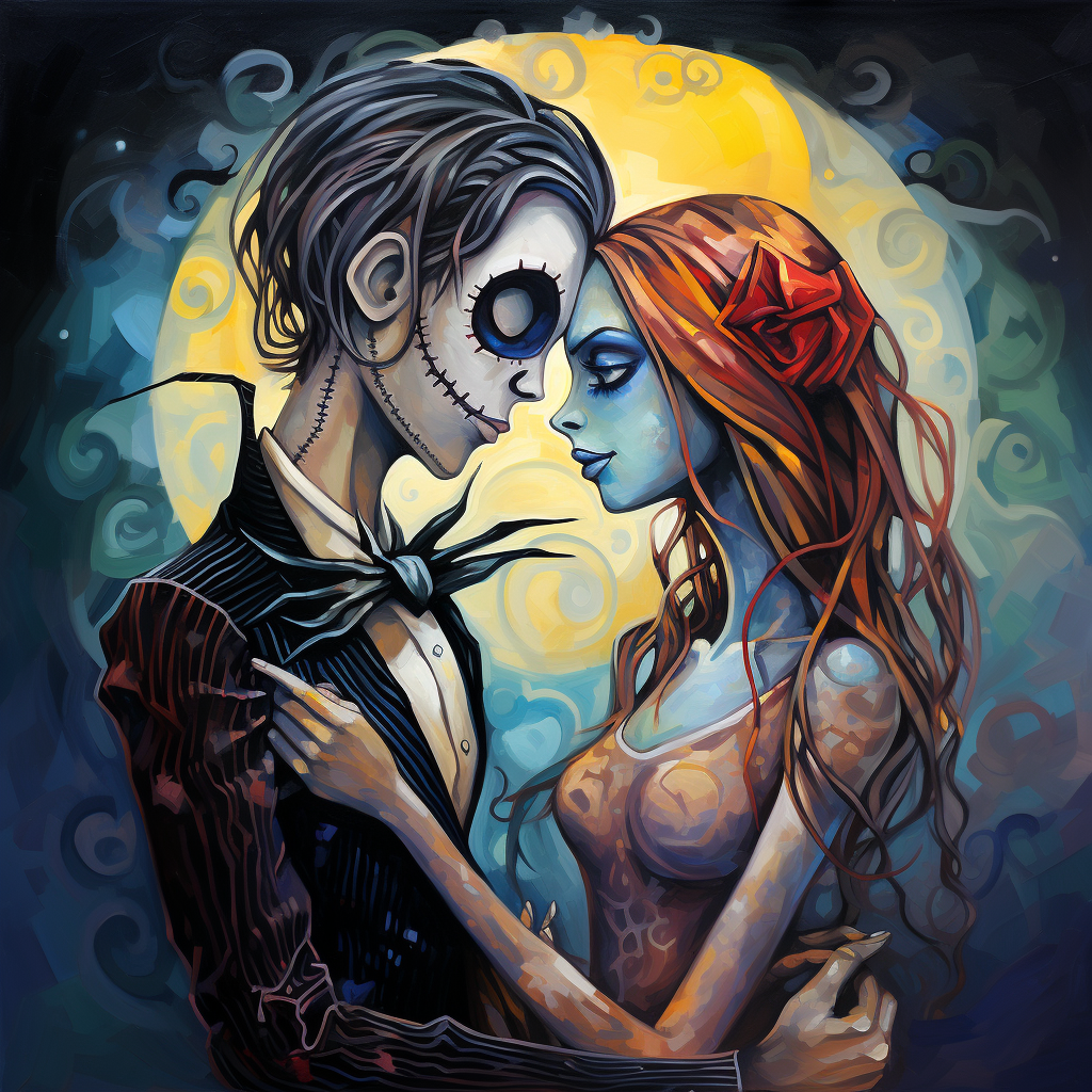 Jack and Sally in a painted realism style.