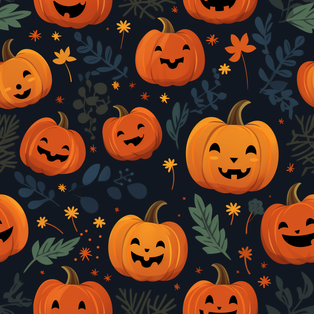 Halloween pattern with jack-o-lanterns and fall leaves