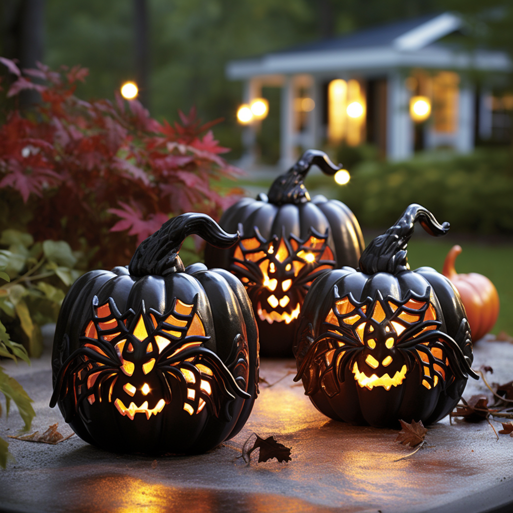 Spooky Jack-o'-lantern Spiders in Halloween Night