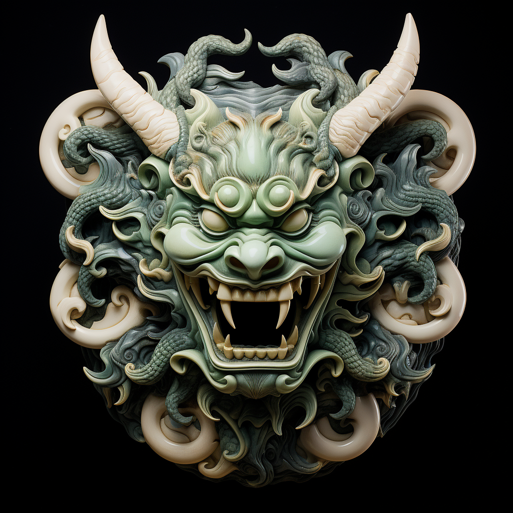 Japanese Jade Dragon Demon Icon Set