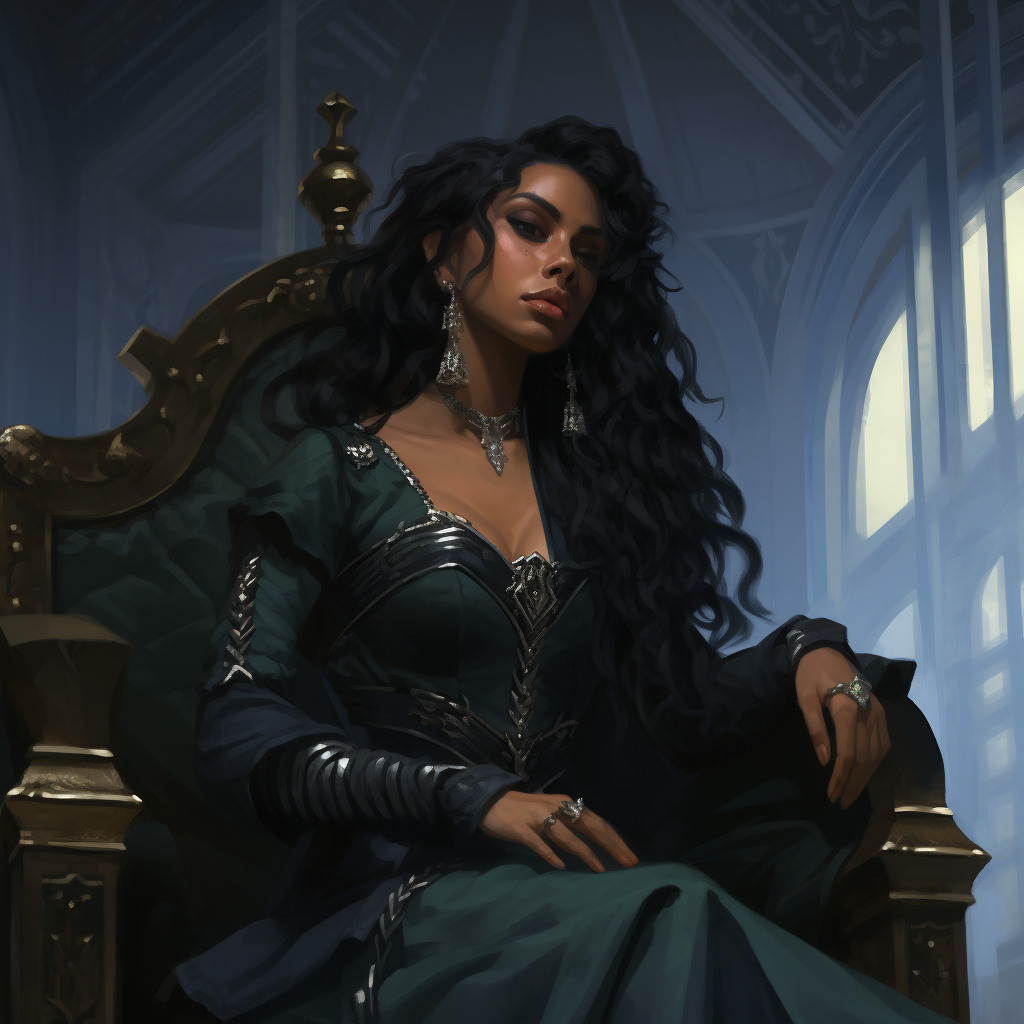 Jade Victorious goth goddess in dark throne room (6 words)