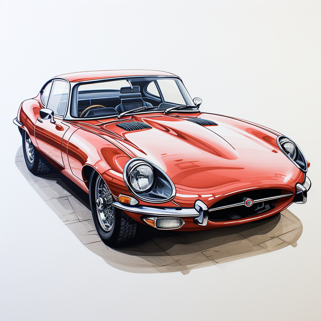 Classic Jaguar E-Type Pen Drawing