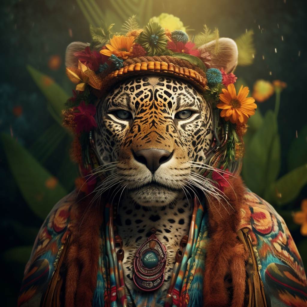 Jaguar Humanoid in Hippie Attire