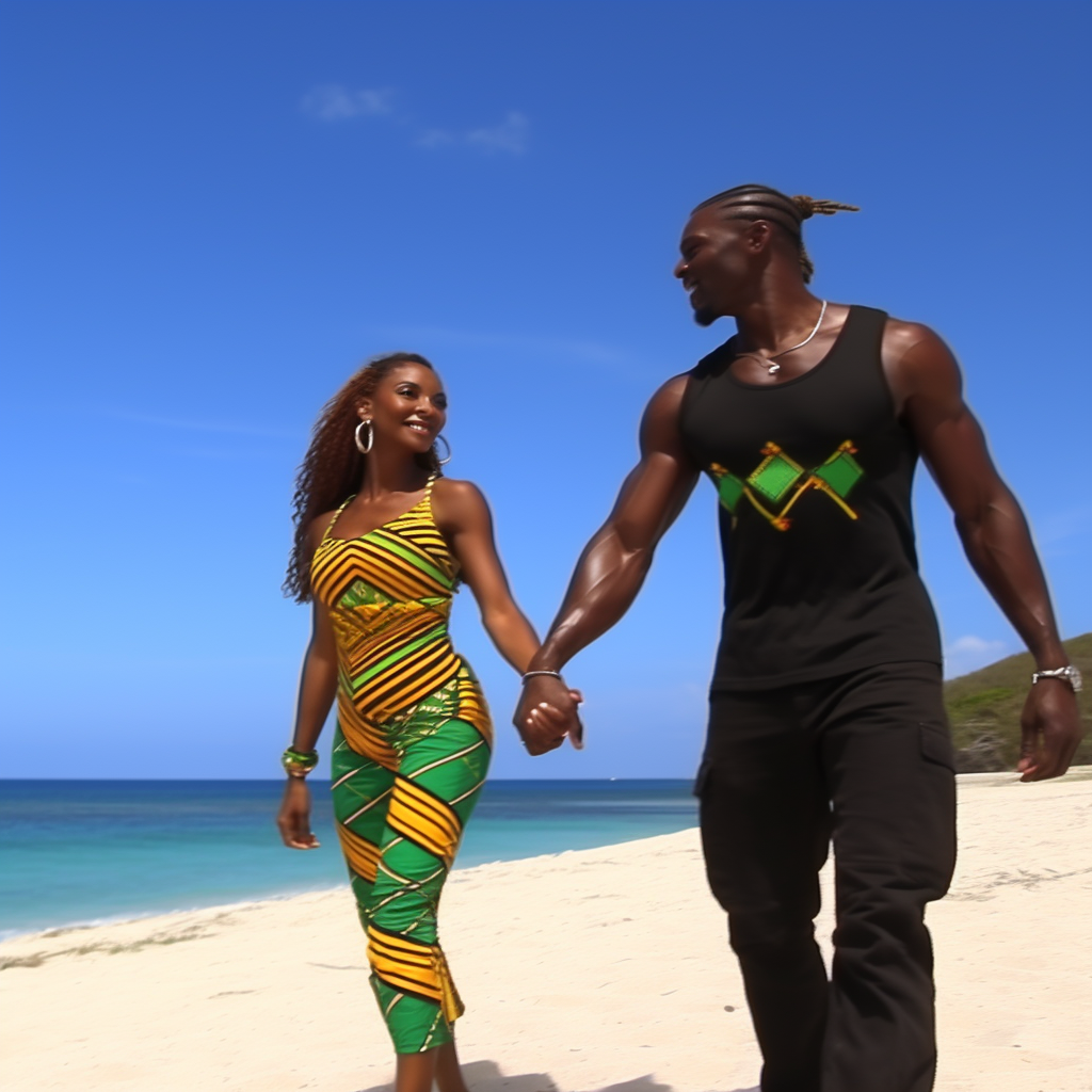 Couple walking on Jamaican beach