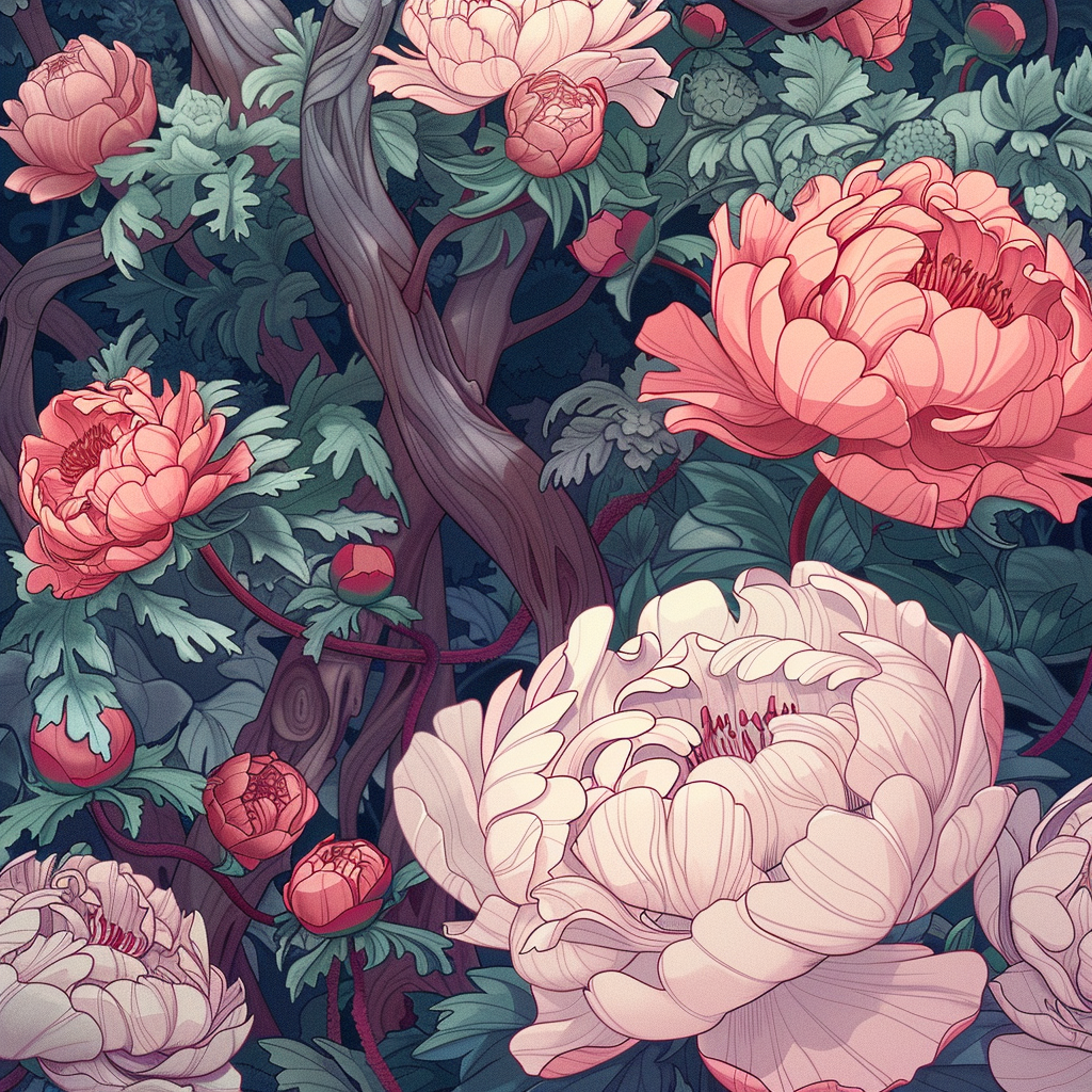 Peonies woods James Jean style