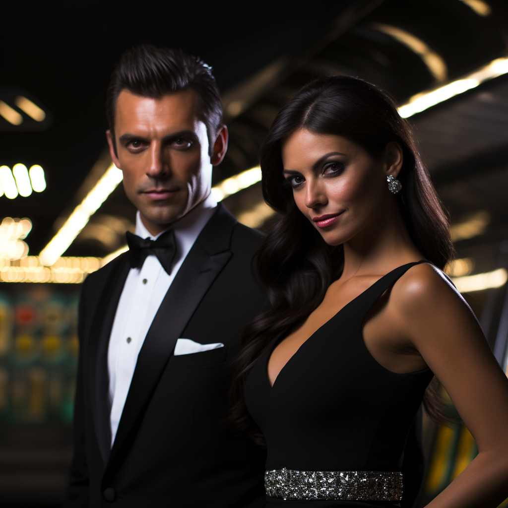 James Bond with Beautiful Woman in Black Dress