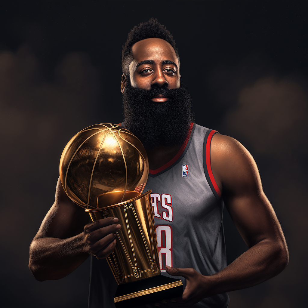 James Harden holding Larry O'Brien Trophy