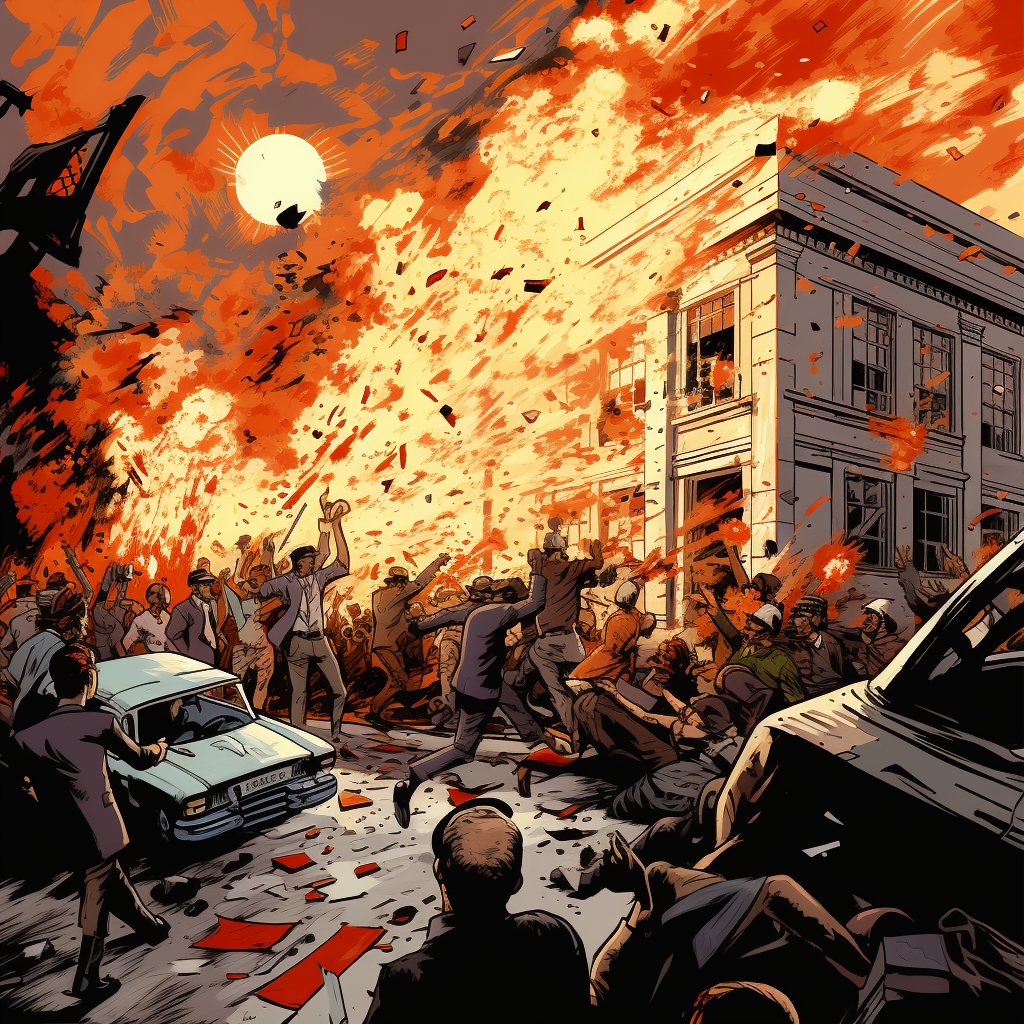 White House Riots in 1960s Pop Art Style