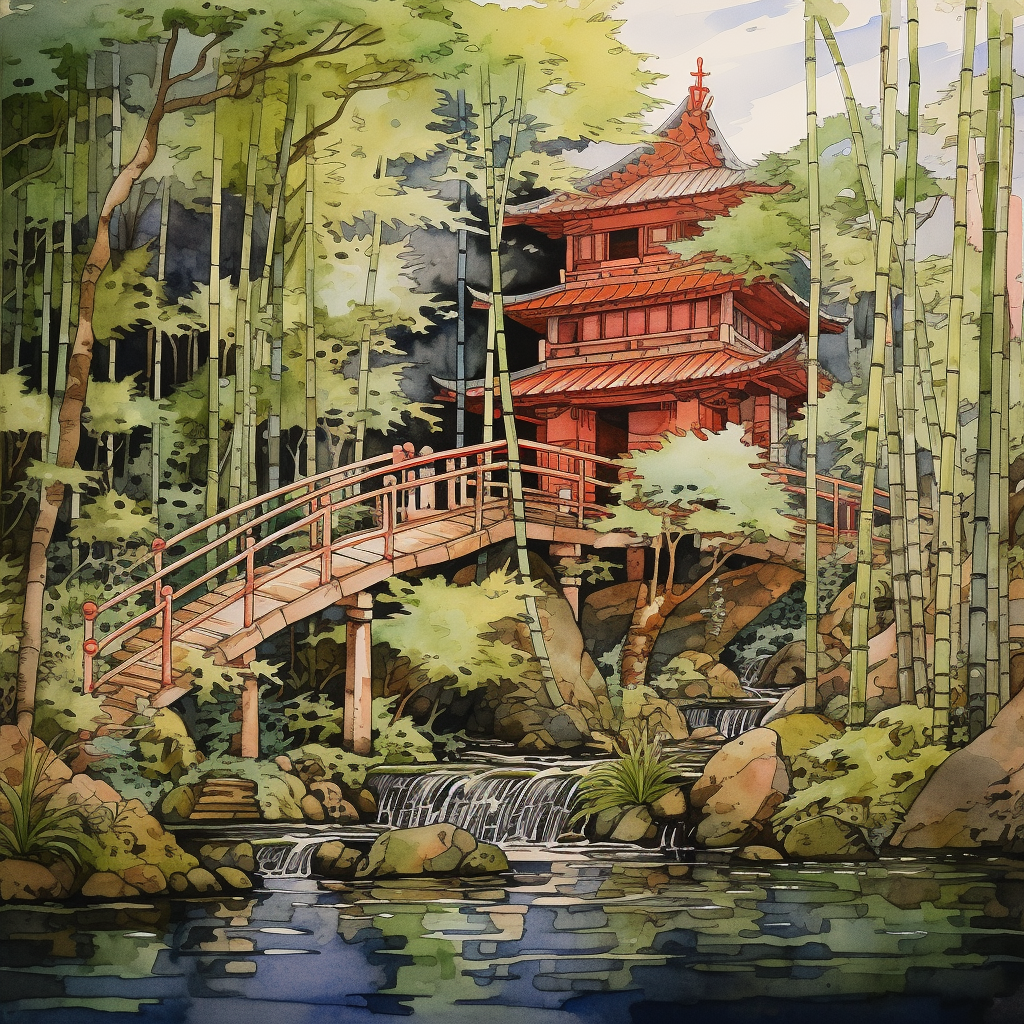 Hayao Miyazaki-inspired Japanese bamboo garden