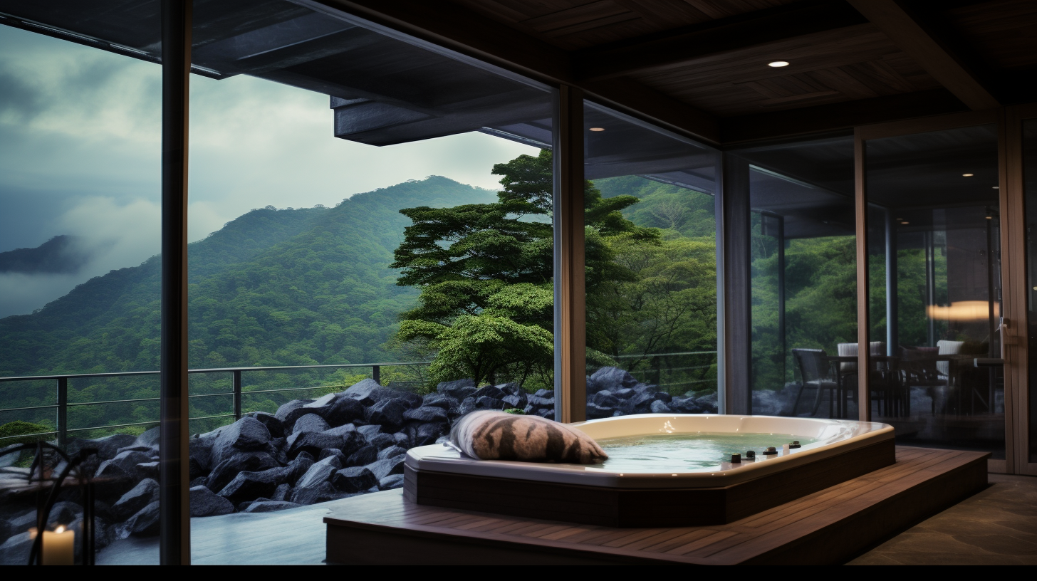 Japanese spa with outdoor hot tub