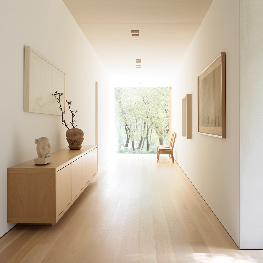 Minimalistic Japanese-style white hallway