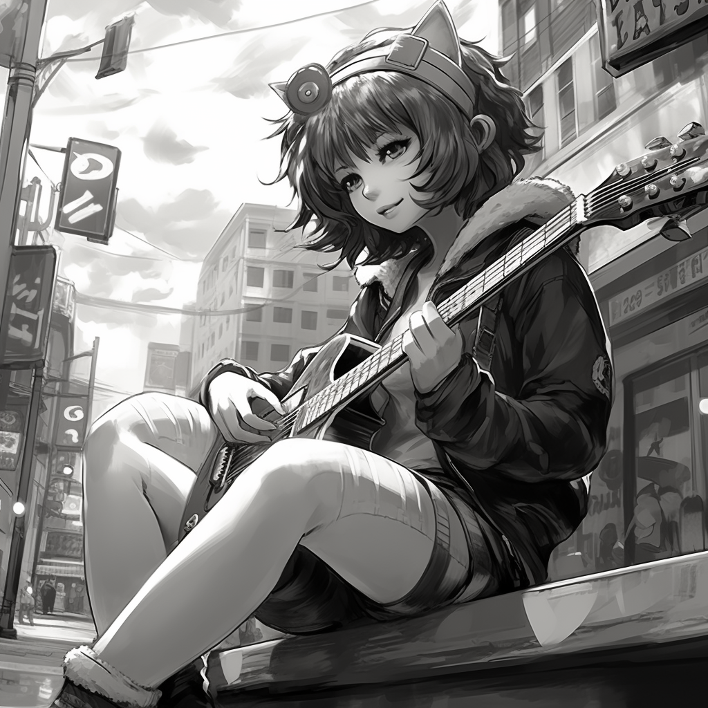 Japanese Anime Character with Acoustic Guitar in Shibuya