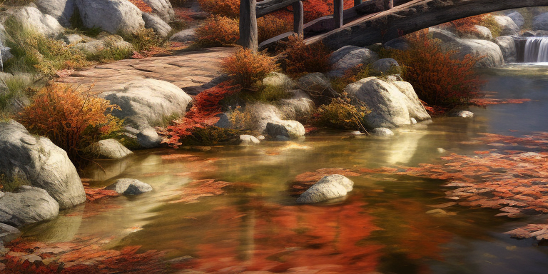 Beautiful Japanese Arch Bridge in Autumn Forest