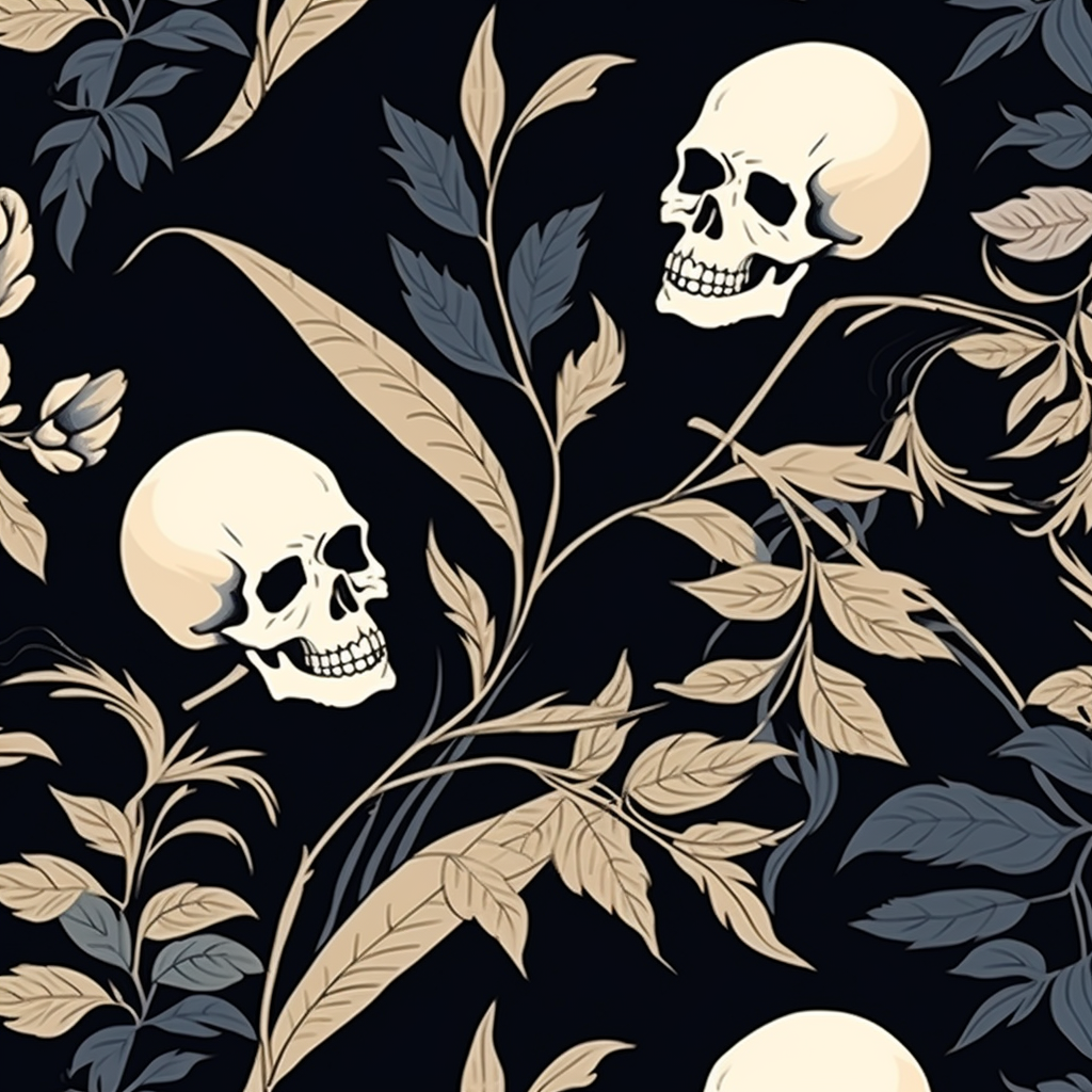 Japanese Art Deco Boho Leaves Skulls Minimalistic