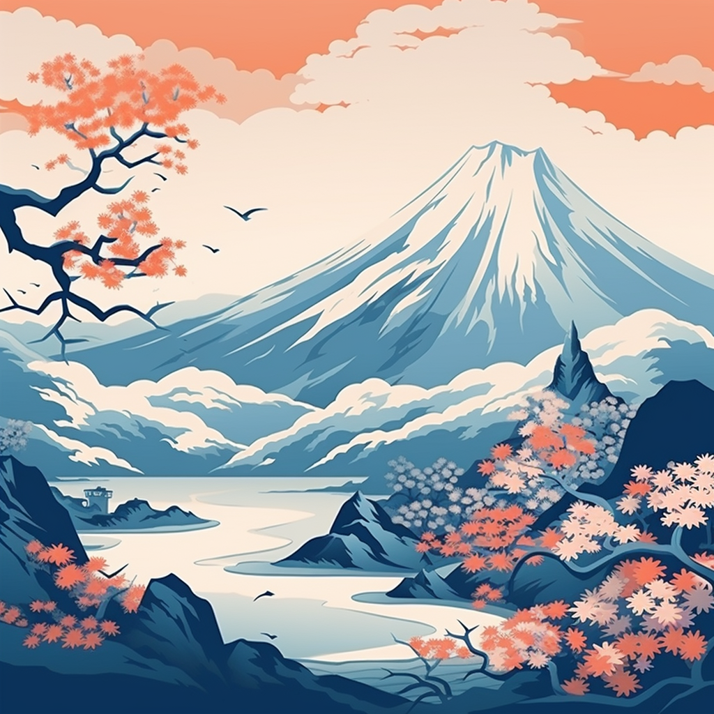 Stunning Japanese Mountain Illustration