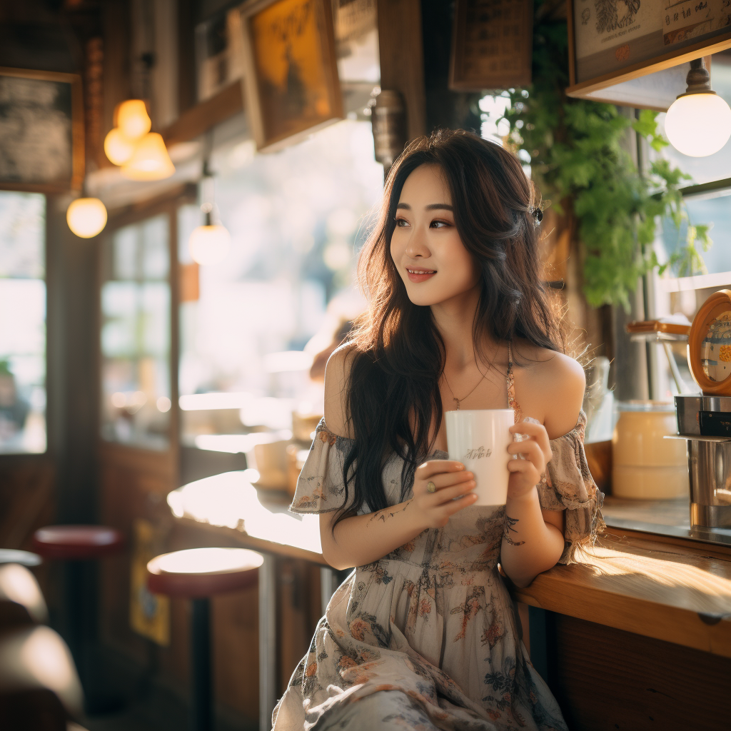 Japanese woman smiling in stylish outfit